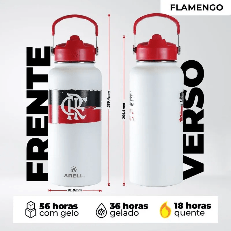 Garrafa Térmica Vácuo Straw Flask Arell 946ml Flamengo White Listras