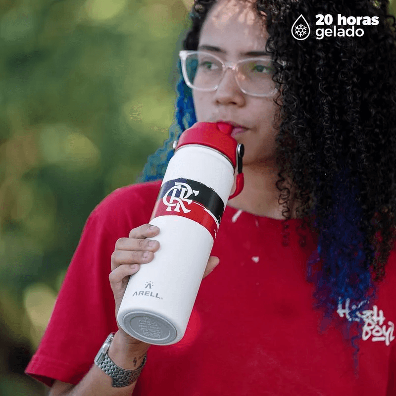 Garrafa Térmica Vácuo Straw Flask Arell 946ml Flamengo White Listras