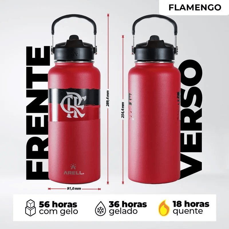 Garrafa Térmica Vácuo Straw Flask Arell 946ml Flamengo Red Listras
