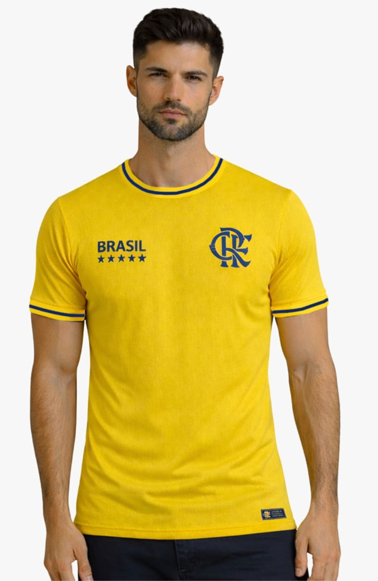 Camisa Flamengo CRF Brasil Amarela Jacquard Coimbra