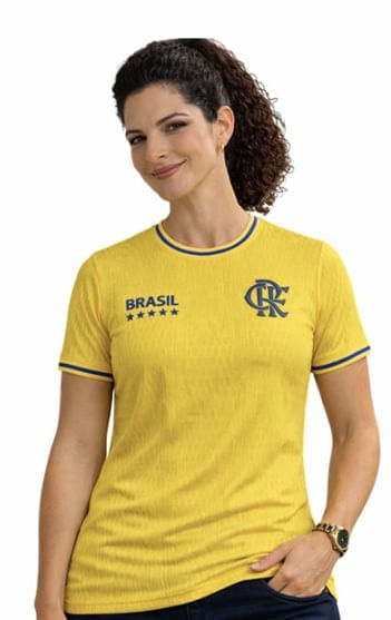Camisa Flamengo Feminina CRF Brasil Amarela Coimbra